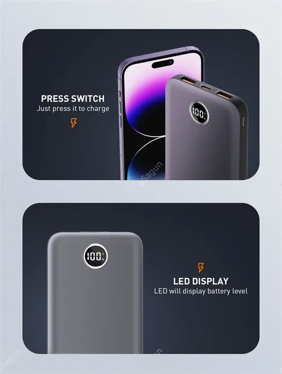 10000mAh Ultra Slim Led Digital Display Power Bank PQ10