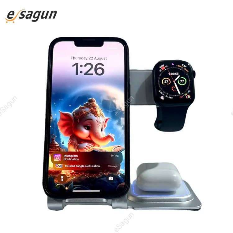 3 in 1 Wireless Charging Station 15 Watt Fast  Ultra Thin Design