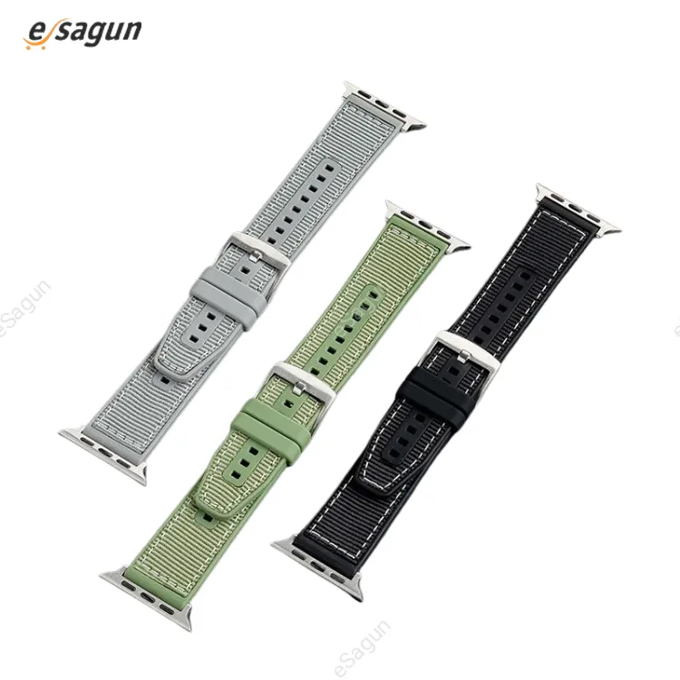 For Apple Watch 42 44 45 49 mm Nylon Braided Silicone Strap