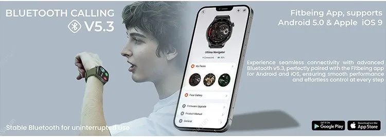 Ultima Watch Navigator 1.43 inch AMOLED display rugged smartwatch with GPS, altimeter, and barometer