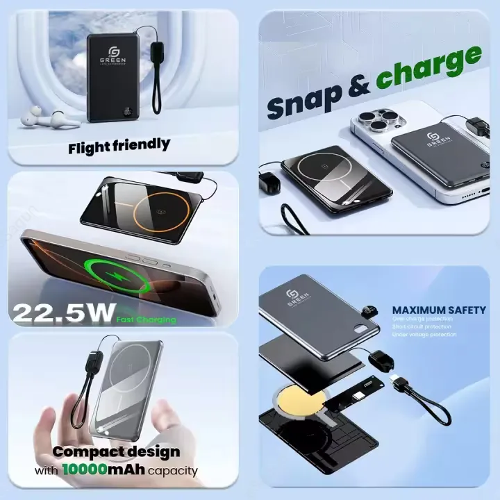 Green MagFlex Magnetic Power Bank 10000mAh 22.5W Fast Charging Nepal