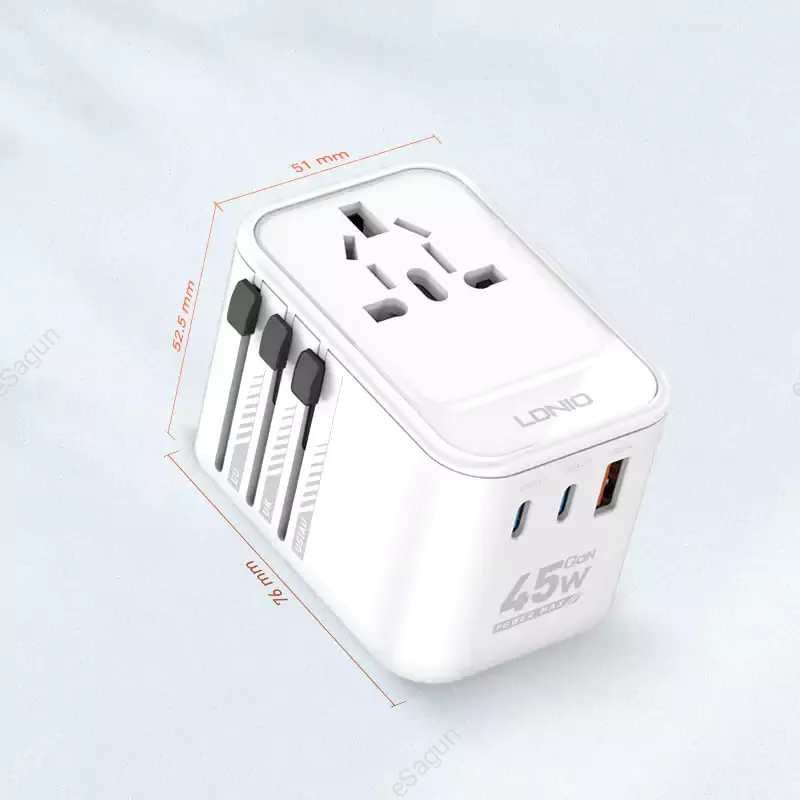 LDNIO Travel Converter 3 USB Ports 45W GaN Adapter Z8 Superfast Charging