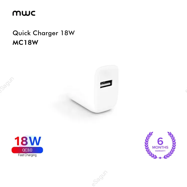 MWC Quick Charging Adapter With Type-C Cable And USB Port | QC3.0 Max 18W | MC-18W