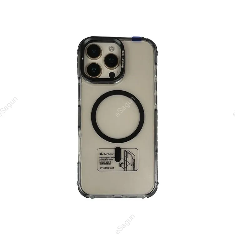 For iPhone 14 Series Transparent TPU Magsafe Case with Kick Stand Lens Protector