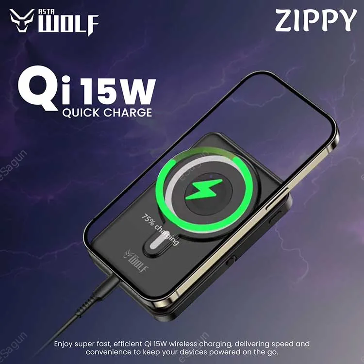 Asta Wolf Zippy Magnetic Wireless Power Bank 10000mAh 15W Fast Charging Nepal