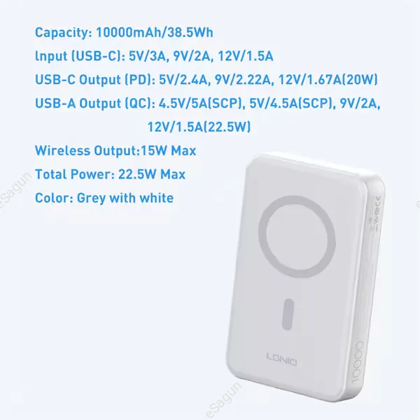 LDNIO PQ16 10000mAh Magnetic Wireless Power Bank