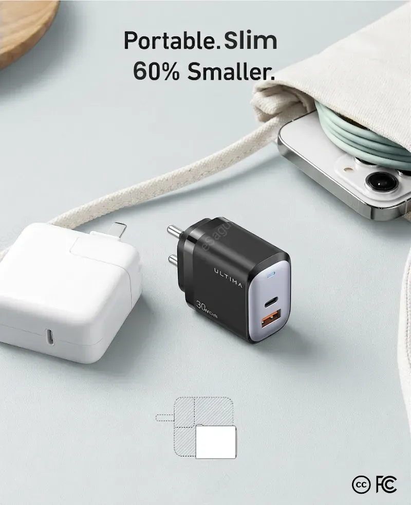 Ultima Rapid 30W GaN Dual Port Fast Charger in Nepal | USB-A & Type-C PD Charger