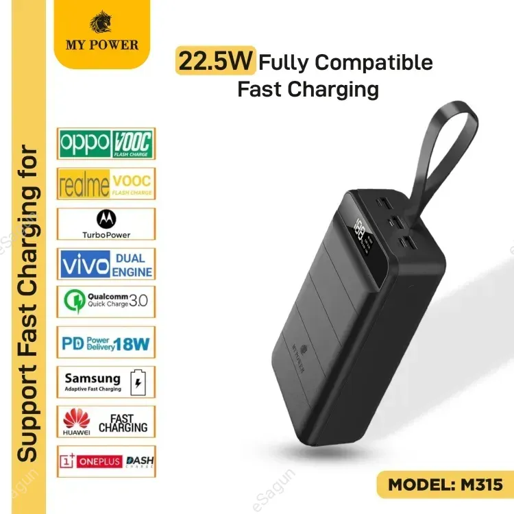 Mypower Powerbank 30000mah M315, My Power QC 3.0 PD 22.5W Fast Charging Power Bank