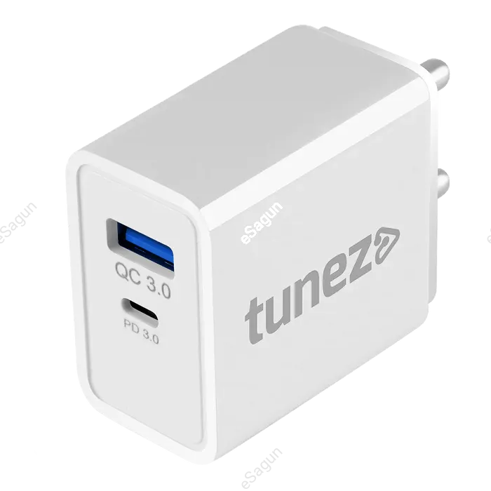 Tunez C40 22.5W QC 3.0 + PD 3.0 Fast Charging Adaptor | Made In India | USB-A & Type-C Charger