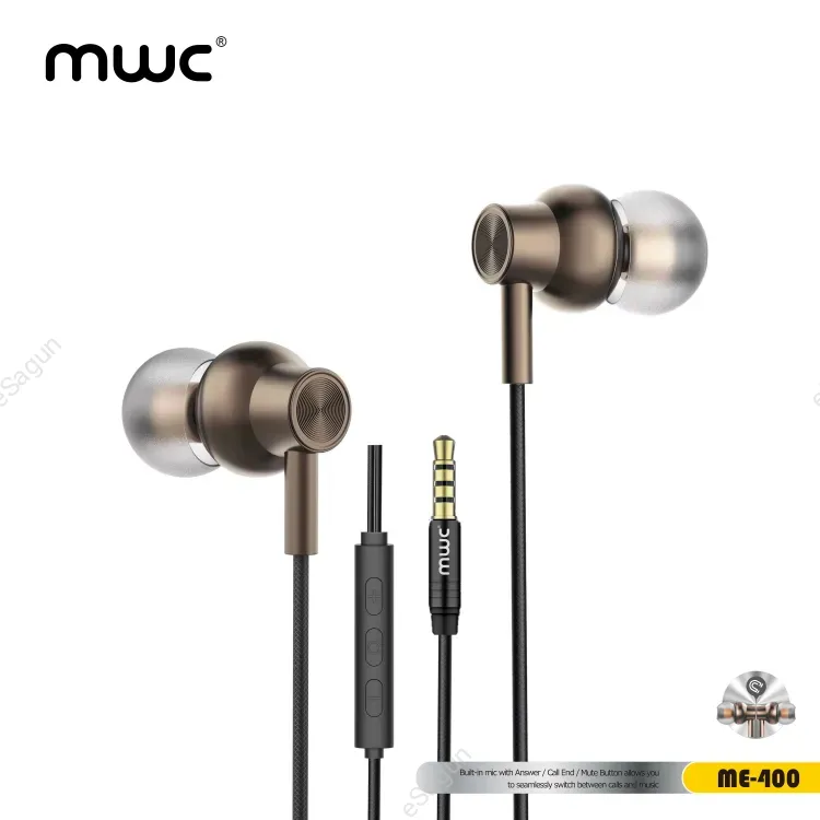 MWC ME-400 | In-ear Wired Earphone | 10mm Dynamic Speaker with Extra Bass | Volume keys with microphone | Stereo Surround Sound |1.2m TPE Cable | 3.5mm Audio Pin | Deep & Clean Bass | 6 month Warranty