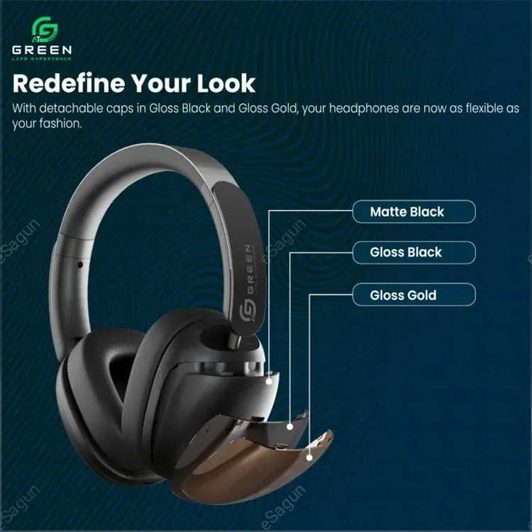Green Symphony Hybrid ANC Headphones with 40–50dB noise cancellation, 100-hour battery, and Bluetooth JL5.4.
