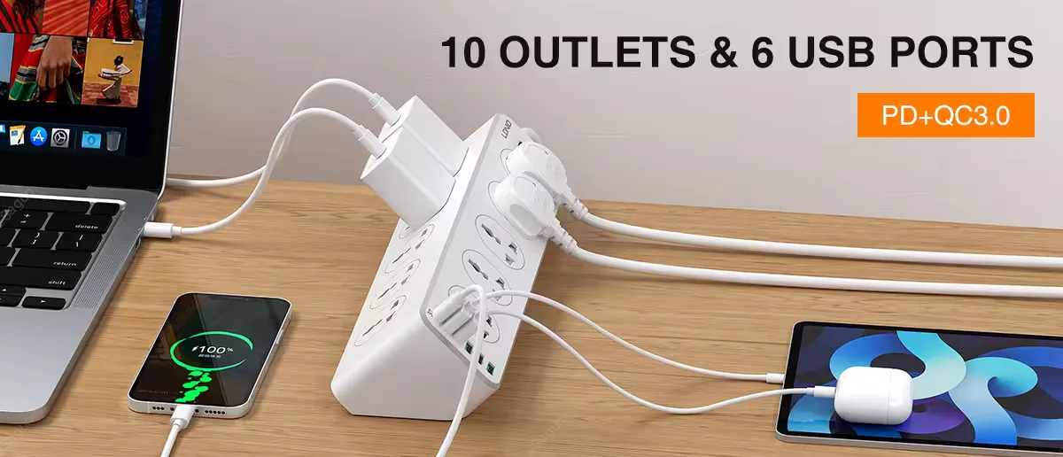 LDNIO SC10610 Power Strip 10 Outlets 6 USB 30W Fast Charging in Nepal_6