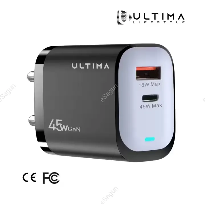 Ultima Rapid 45W Dual Port GaN Fast Charger (USB-A + Type-C PD)