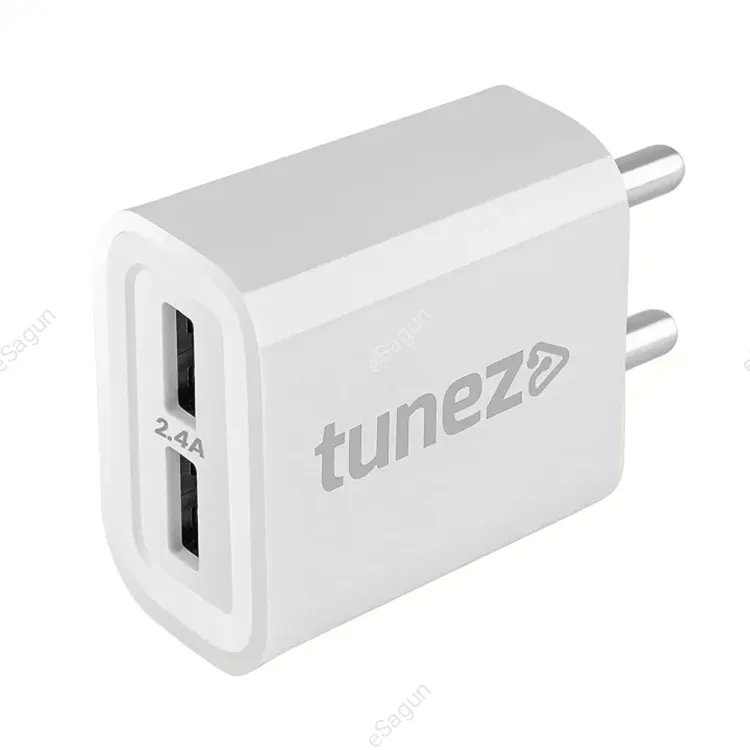 Tunez C10 2.4A Dual Port 12W Fast Charging Adaptor | Made In India | USB-A Charger