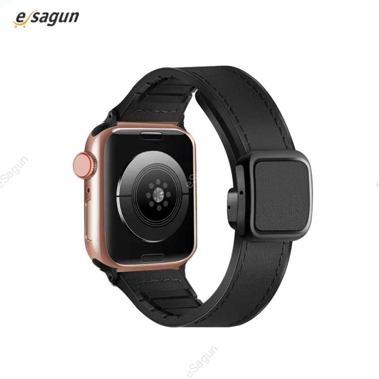 For Apple Watch 49mm 44mm 45mm 42mm Silicone Leather Bracelet Quick Replacement Magnetic Buckle Fashion Strap