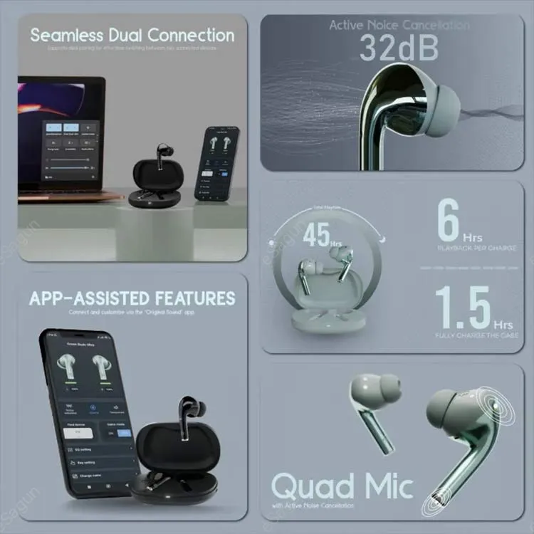 Green Buds Ultra ANC earbuds with 11mm drivers