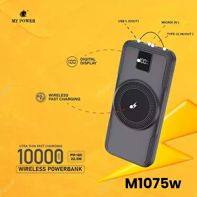 My Power M1075w 10000mAh Wireless Powerbank With One Year Warranty