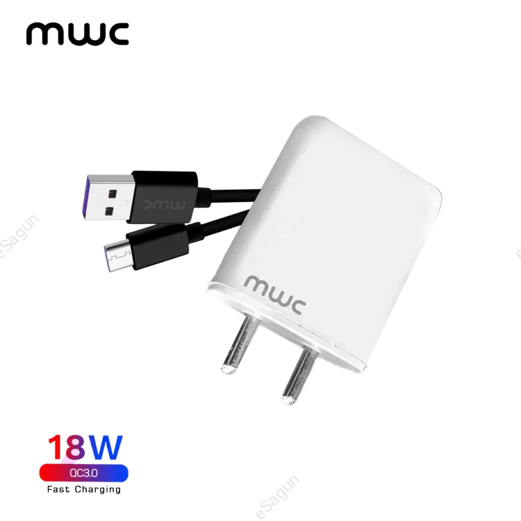 MWC Quick Charging Adapter With Type-C Cable And USB Port | QC3.0 Max 18W | MC-18W