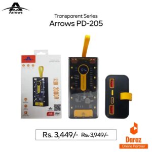 ARROWS 20000 mAh Battery Power Bank PD 205 | Type C PD Super fast charge | LED Digital Display With Light | 6 Months Warranty