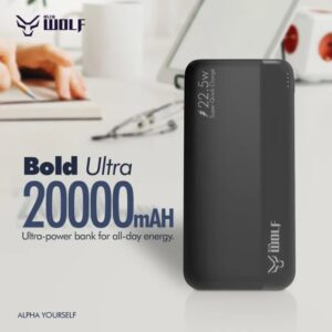 Asta WOLF Bold Ultra | 20000mAh Power Bank | 22.5W Output | Super Fast Charging | Slim And Portable | Dual Port USB A + USB C |