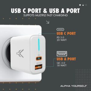 Asta WOLF Bolt | USB A 18W And USB C 20W Fast Charger | With Dual Port (USB A & USB C) | 3.1A Output |