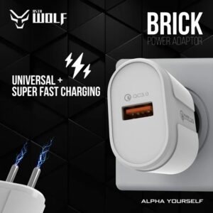 Asta WOLF Brick | 18W Fast Charger | With USB A Port | 3A Output |