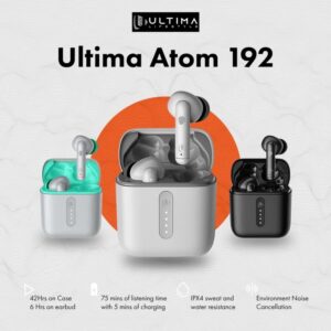 Ultima Atom 192 Bluetooth Truly Wireless Earbuds With Mic, 42H Playtime, Beast Mode(Low Latency 60Ms) For Gaming, Enx Tech, Asap Charge, Iwp, Ipx4