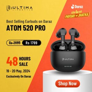 Ultima Atom 520 Pro Earbuds With 45Hrs Playtime| Game Mode(60ms)| Quad Mic| IPX5 Rated| Loud Sound & Deep Bass| Type-C Charging Port Wireless Earbuds