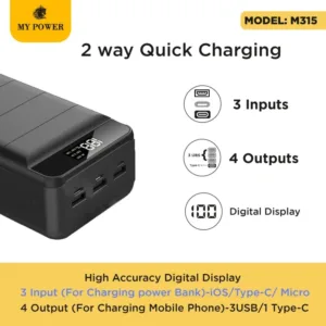 Mypower Powerbank 30000mah M315, My Power QC 3.0 PD 22.5W Fast Charging Power Bank