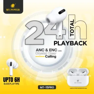 My Power MT15Pro ANC & ENC Earbuds |Handsfree HD Calling| Large Music PlayingTime| HighBass | Bluetooth Earbuds | Wireless Charging| Smart Touch Control| White Color