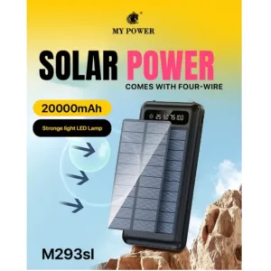 Mypower 20000mAh Solar Powerbank Cable attatched Type-c Input M293 SL