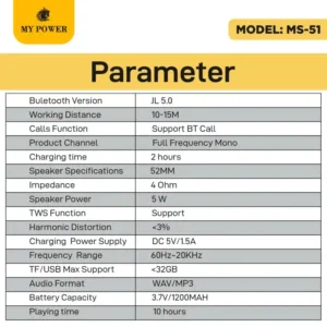 MY POWER Portable Bluetooth Speaker MS 51