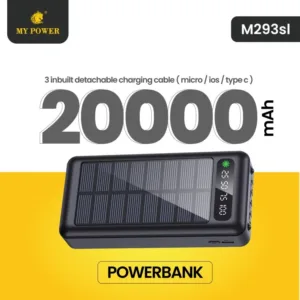 Mypower 20000mAh Solar Powerbank Cable attatched Type-c Input M293 SL