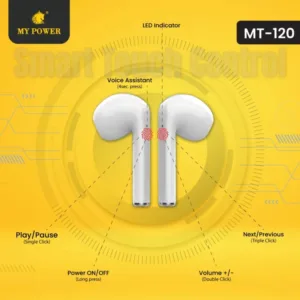 MY Power MT120 Earbuds With Loud Sound & high Bass| Type-C Charging Port Wireless Earbuds 6 Months Warranty