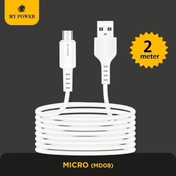 MY Power Soft Data Cable 2Meter Long White Color Android 3 Ampere Micro Fast charging Cable MD08