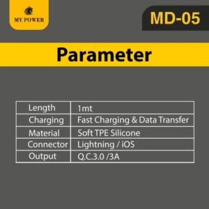 Mypower Soft Datacable Fast Charging Cable Lightning Datacable MD05