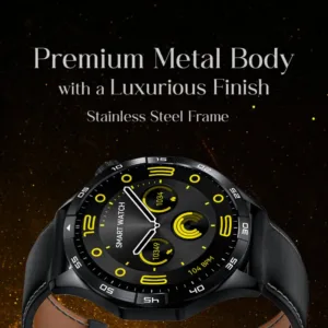 Ultima Magnum E400 Luxury Smartwatch with a 1.43” AMOLED Screen, Stainless Steel Frame, Canvas Wrist Strap & Free Leather Strap, Bluetooth Calling, Health Suite, 100+ Sports Modes, IP68 Rated Smart Watch