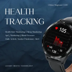 Ultima Magnum E400 Luxury Smartwatch with a 1.43” AMOLED Screen, Stainless Steel Frame, Canvas Wrist Strap & Free Leather Strap, Bluetooth Calling, Health Suite, 100+ Sports Modes, IP68 Rated Smart Watch