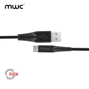 MWC MUC100W Premium | USB-A to Type-C 100W Premium Quality Ultra-Fast Charging Cable | 1m Long Premium Quality Core and coated with Premium TPE | USB 3.1 | 5A - Black