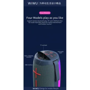 WiWU Thunder P40 Wireless Speaker Color Changeable Dazzling LED Light bass Portable With Microphone