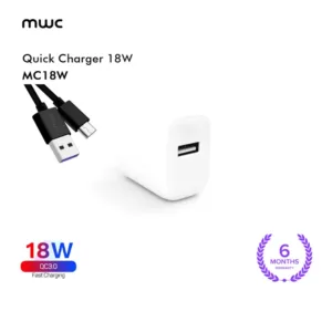 MWC Quick Charging Adapter With Type-C Cable And USB Port | QC3.0 Max 18W | MC-18W