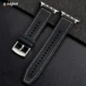 For Apple Watch 42 44 45 49 mm Nylon Braided Silicone Strap - Black