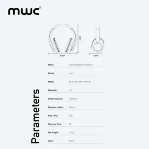 MWC Beast Pro ANC (MH02B) | Bluetooth 5.4 Headphone | Premium Quality Product | 40mm Driver | 300mAh Battery | with 3.5mm Audio & TF Card Support