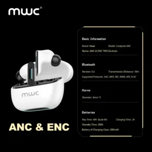 MWC CoolPods ANC | Bluetooth 5.4 TWS | ANC & ENC | 8mm Driver | Unique Design & RGB Light | 40Hrs PlayTime | iPx5 Water Dust & Sweat Resistant