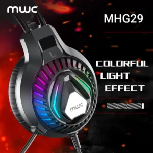 MWC MHG29 | GAMING HEADPHONE | 3.5mm Audio | 50mm Driver | Colorful Lighting(RGB Light) | 5.1 Listening To The Sound (for accurate positional audio) | With Microphone-Black