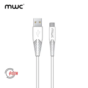 MWC MUC100W Data Cable | USB-A to Type-C 100W Ultra-Fast Charging Cable | Hign quality TPE/PVC | USB 3.1 | 5A - White