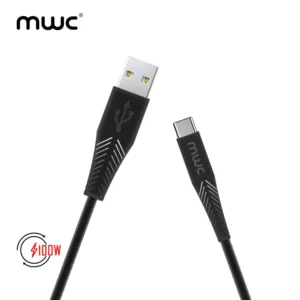 MWC MUC100W Premium | USB-A to Type-C 100W Premium Quality Ultra-Fast Charging Cable | 1m Long Premium Quality Core and coated with Premium TPE | USB 3.1 | 5A - Black