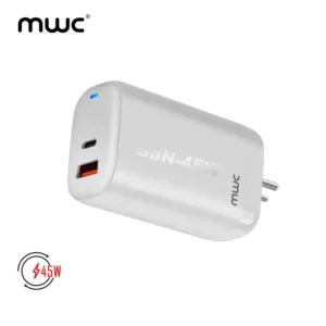 MWC 45W Dual Port (A+C) GaN Charging Adapter | MUCA45W | Compatible with All Brands | USB-A + USB-C Dual Port - White