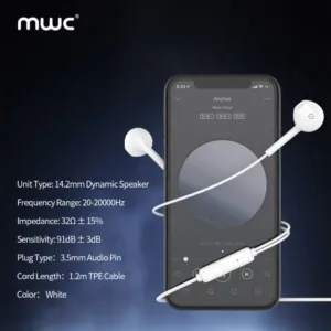 MWC MWE50 | Hi-Fidelity Wired Out-Ear Earphone | 14.2mm Dynamic Speaker | 1.2m TPE Cable | 3.5mm Audio Pin | Deep & Clean Bass | 6 month Warranty