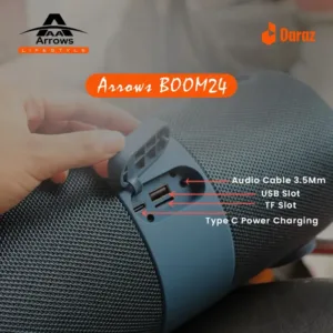 Arrows Boom 24 Wireless Portable Speaker | 24 Watt | Tws Function | Play Time 6-8 Hours | 5000 Mah Battery | BT 5.3 | Type C Charging | Drive 78MM*2 | RGB light Function | Six Months Warranty